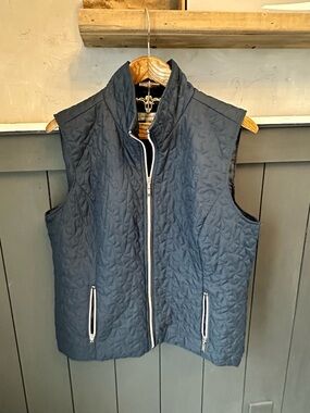 CHRISTOPHER & BANKS Blue Women’s Vest Quilted Style Zip Front Pockets size XL